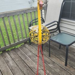 Vintage Mid-century Garden Metal Peacock Yellow And Red 4 Ft 2 In Tall You Can Put On The Porch Or In The Garden 19 70s Maybe