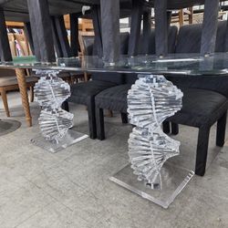 Hollywood Regency Stacked Lucite Base and Glass Top Dining Table 4860