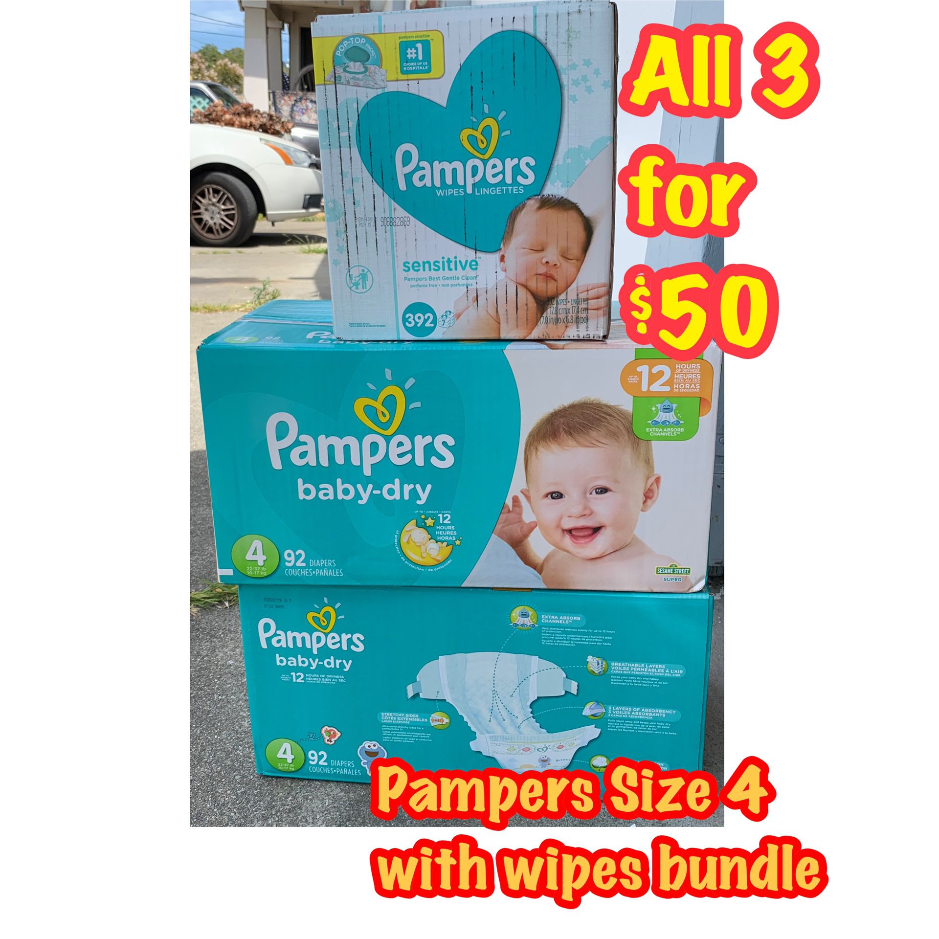 Pampers Size 4 diapers with wipes bundle