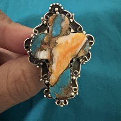 Spiny Oyster Turquoise Copper Ring