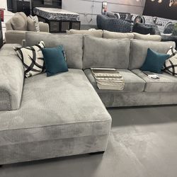 Grey Cloud Fabric Sectional Sofa 