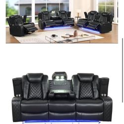 3PC LIZ BLK RECLINERS W/ LED RECLINERS 