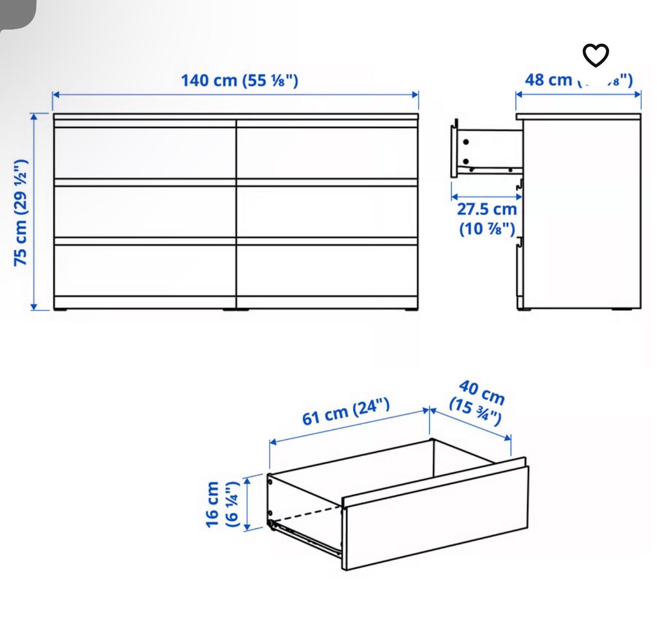 IKEA- Malm 6 “Drawers” Only