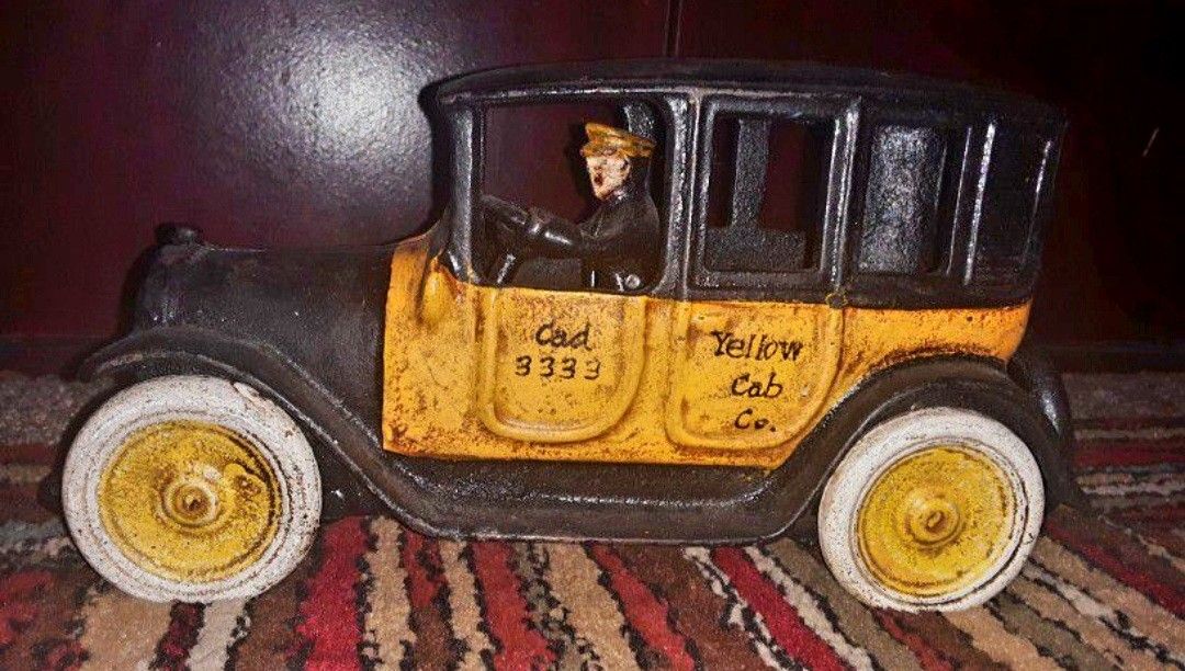 Vintage Arcade Cast Iron Yellow Cab Co. 3333 Toy Cab Car. 1920s Reproduction