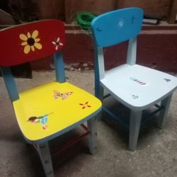 Solid Wood Childrens Chairs hand Painted 