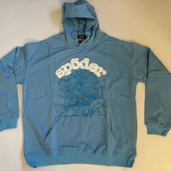 Sp5der Web Hoodie Sky Blue Streetwear Pullover Sweatshirt NWT Size L 