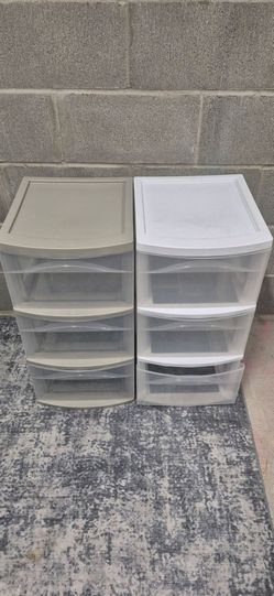 Plastic 3-Drawer Storage Units Set of 2