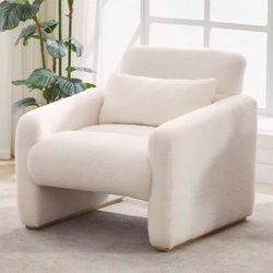 33" Accent Chair - Upholstered Armchair for Living Room, Soft Chenille Fabric,  Creamy Cloud Fabric