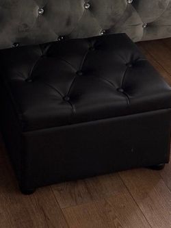 Black Tufted Faux Leather Storage Ottoman
