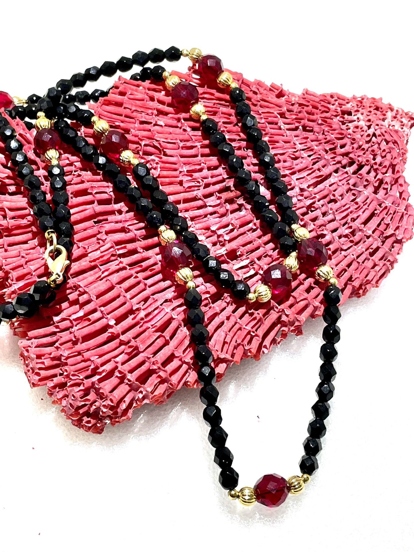 Old Black And Raspberry Crystal Necklace 