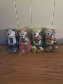 50 Quarter coin stuffed bears collectibles plus 12 Euro bears