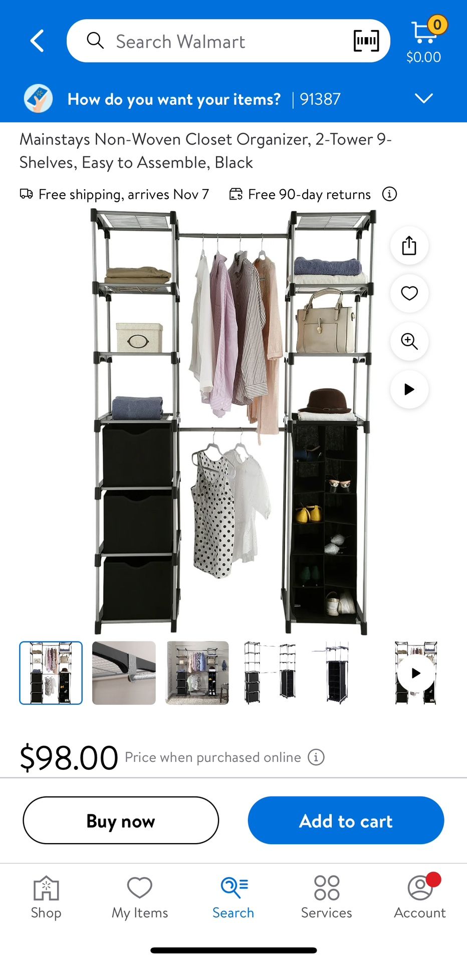Mainstays Closet Organizer
