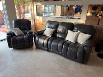 La-Z-Boy Power Black Leather Couch & Recliner