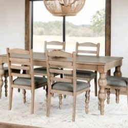 Brand New White Oak & Grey 7pc Formal Dining Table Set 