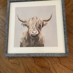 Like New Cute Highland Cow Wall Art Piece - Matted - in Wood Frame - Approximately 15.75” x 15.75”
