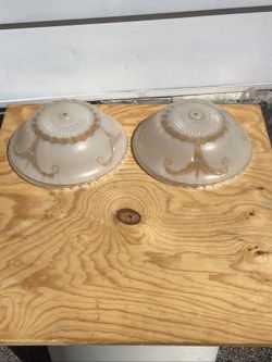 (2) vintage 10in frosted glass light shades