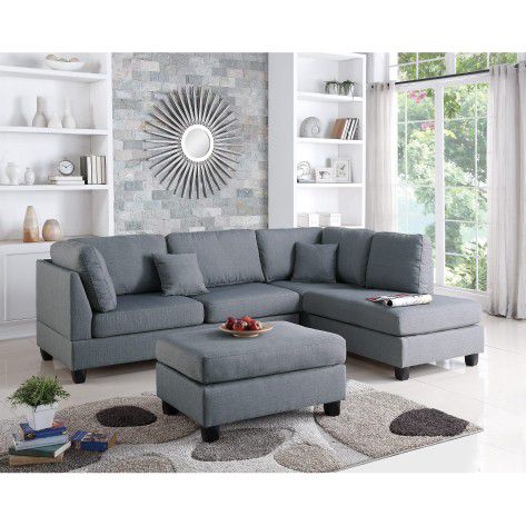 Reversible Sectional & Ottoman - AVAILABLE IN GREY, SAND OR CHOCOLATE COLOR 