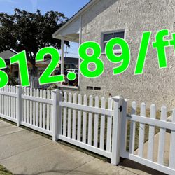 Picket fence: white picket vinyl fence gate vinyl topper fence white front yard side yard fence