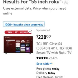 55 Inch TCL Roku TV. Used.