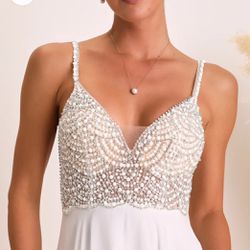 Lulus White Beaded Bridal Dress Size 6