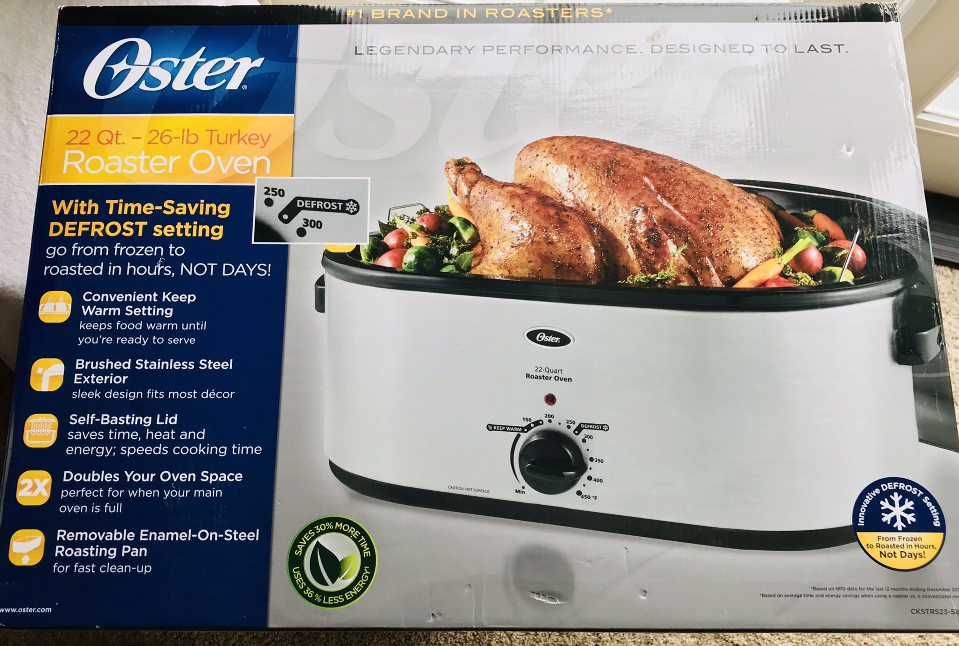 Oster - Not only does this large capacity roaster fit a 26-pound turkey,  but it also does the basting for you with self-basting lid. The Oster 22 QT  Roaster Oven makes holiday
