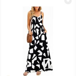 Women's Summer Maxi Dress Casual V-Neck Sleeveless Bohemian Spaghetti