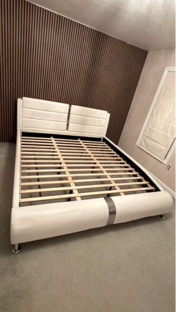 White Faux Leather Platform Bed Frame King