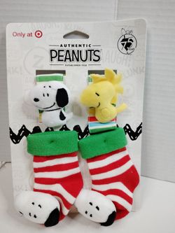 Peanuts Snoopy & Woodstock Holiday Baby Rattle Socks