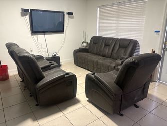 3-Piece Gray Reclining Sofa Set