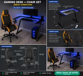 Profesional Desk and Chair Set with LED Lights