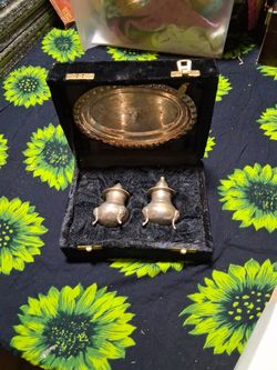 Silver Platter, Salt & Pepper Shakers 