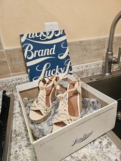 Lucky Brand Cream Crochet Espadrille Wedge Sandals