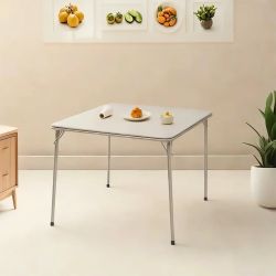 FERN Folding Square Card Table, 31.5" x 31.5", Easy-Clean PVC Top with Metal Folding Legs, Portable Dining and Game Table, Beige