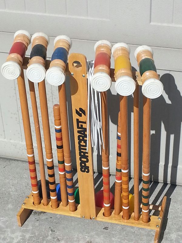 Sportcraft croquet set nice wood set with wood stand complete ready to
