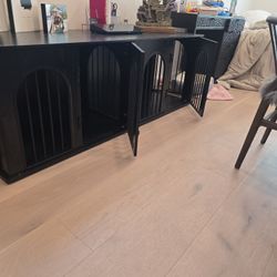 2 Seperate Space Dog Kennel, Black Wood Furniture Piece