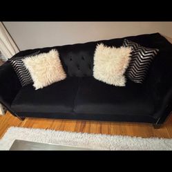 2 Black Velvet Chesterfield Sofas