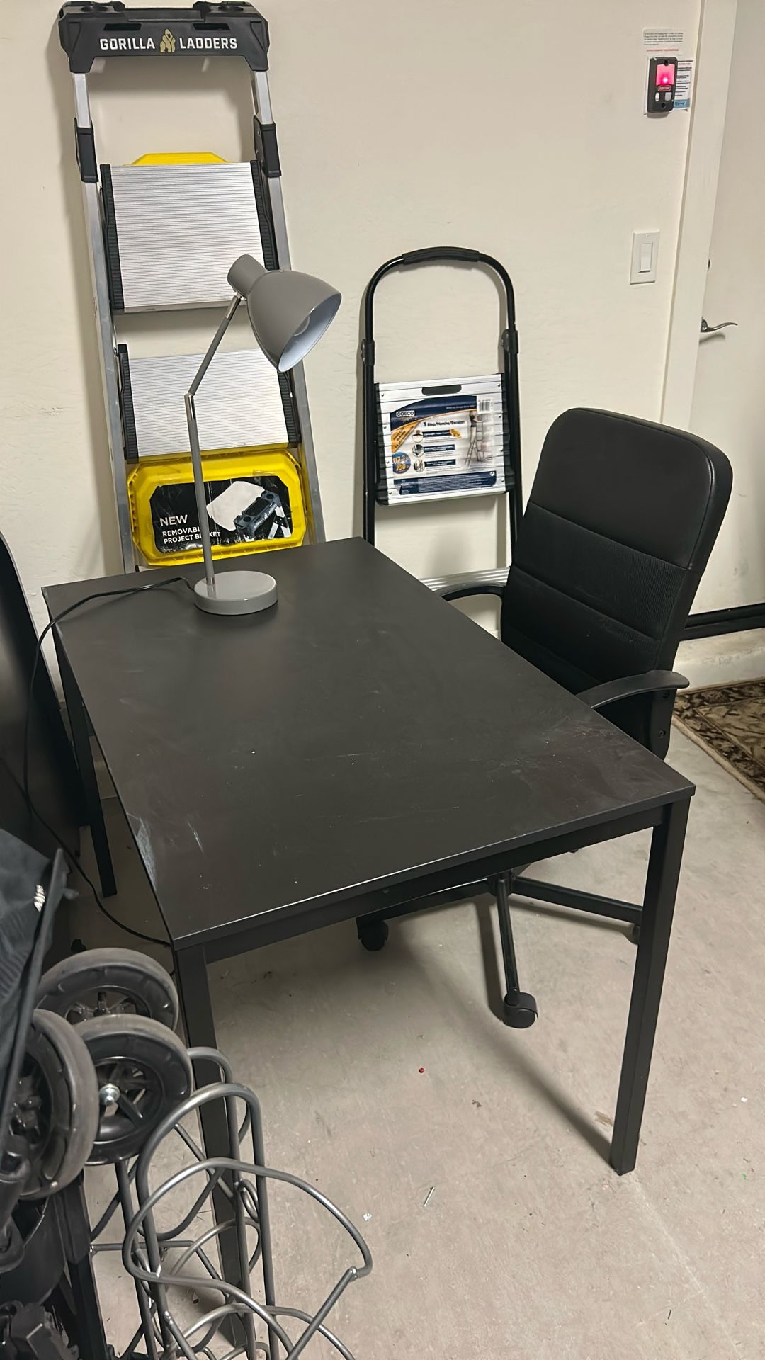 Desk, Chair, Lamp Desk Is 26” X 43”