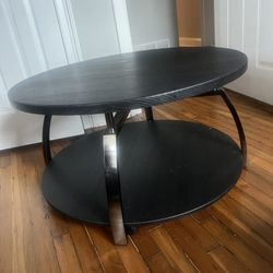 Moveable Round Engineered Wood Top Coffee Table With Wheels