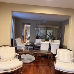 Elegant Vintage Living Room Set – Solid Wood + Upholstered Chairs