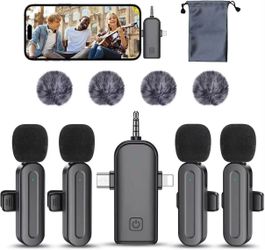 Wireless Lavalier Microphone 4-Pack – 3-in-1 Receiver for iPhone, Android, Camera & PC
