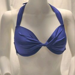 Navy Halter Twist Feont Bikini Top With Underwire