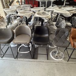 Lots of brand, new Bar stools, many different options, counter height, or bar height or adjustable each sold individually