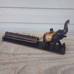 Magestic Elephant Towing Incense Holder Carved Rain Tree