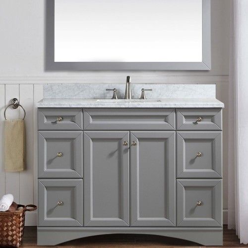 Virtu USA Elise 48 inch Single Bathroom Vanity in Grey with Marble Top