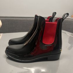 Ralph Lauren Sz. 5 Tally-Bo-Rai Black & Red Rain Boots Girls Womens