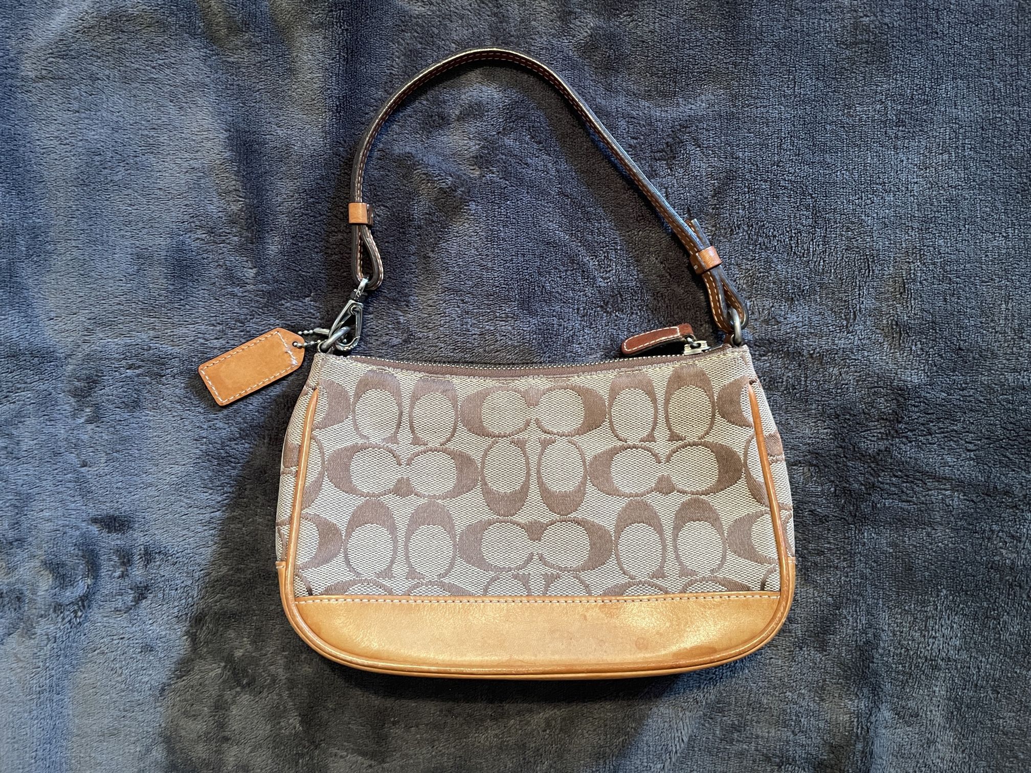 Coach Signature Demi Pouch 6094 Small Khaki & Tan Canvas Logo Y2K