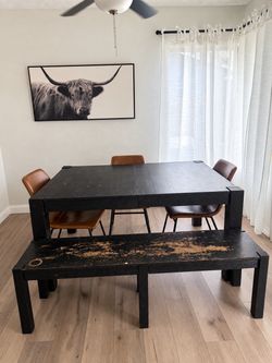Black Wood Dining Table with Bench