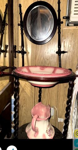 Victorian Wash Basin, Pitcher, And Stand