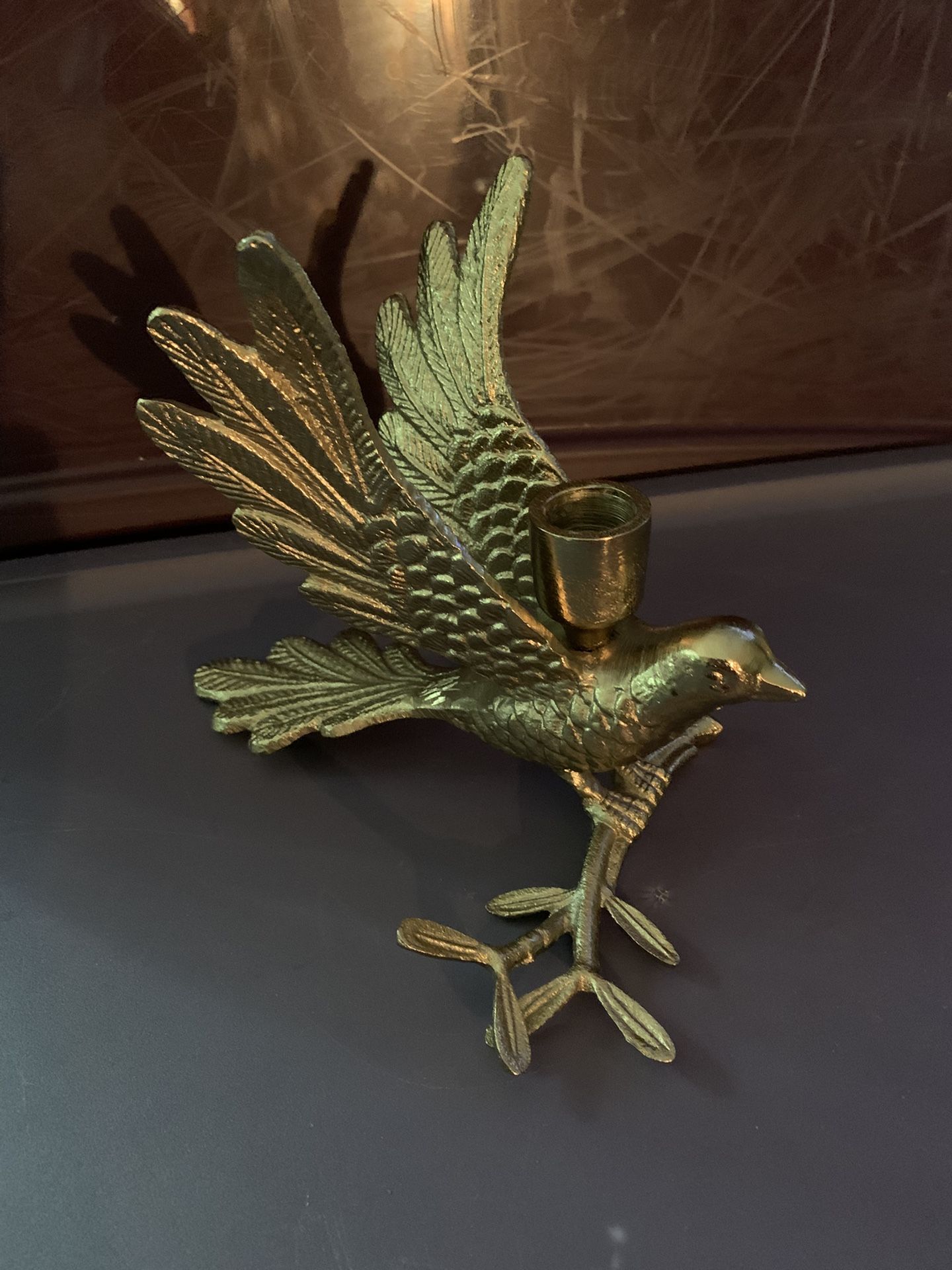 Faux Brass Bird Candle Holder