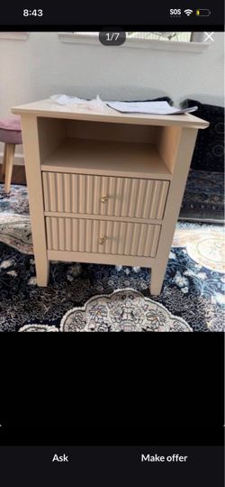 $89.99 Retail - BRAND NEW RoyalCraft Beige Fluted Nightstand - 2 Drawers + Storage Shelf